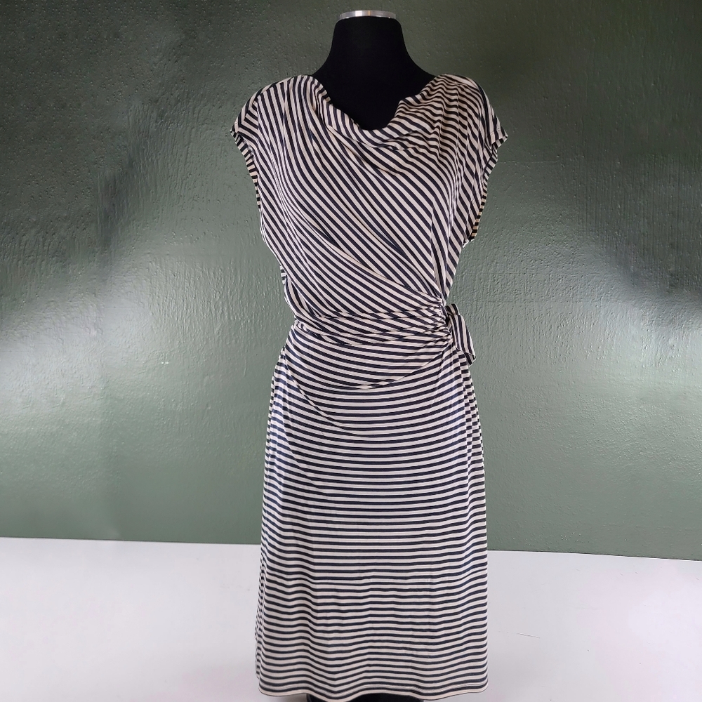 Max Mara Weekend Stripe Black White Shift Dress Silk Cotton Size Large